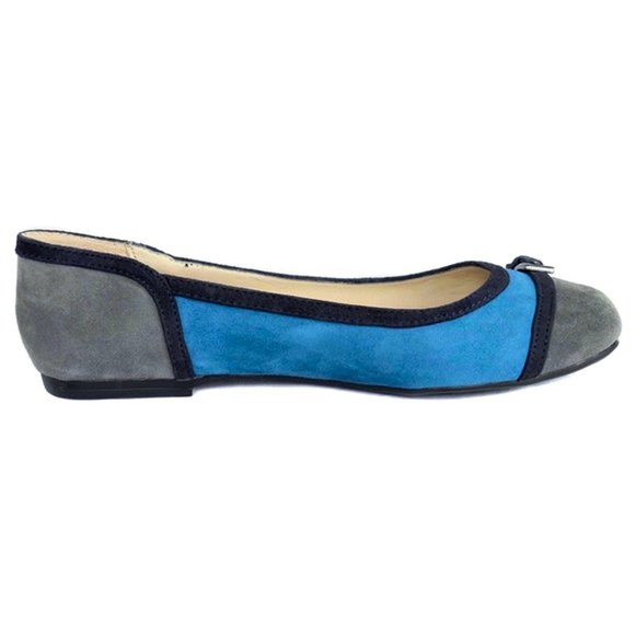 ANNE KLEIN Blue & Gray Colorblock Suede Buckle Flats NIB Size 6 - Picture 2 of 7
